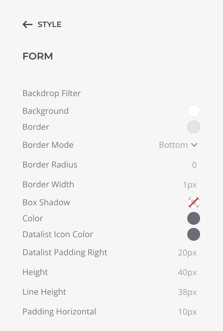 Customizer Style Form Component