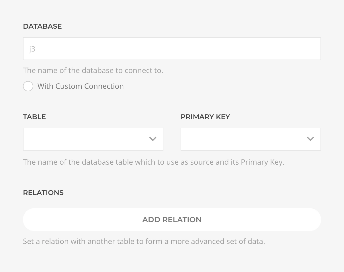 Database Source Configuration