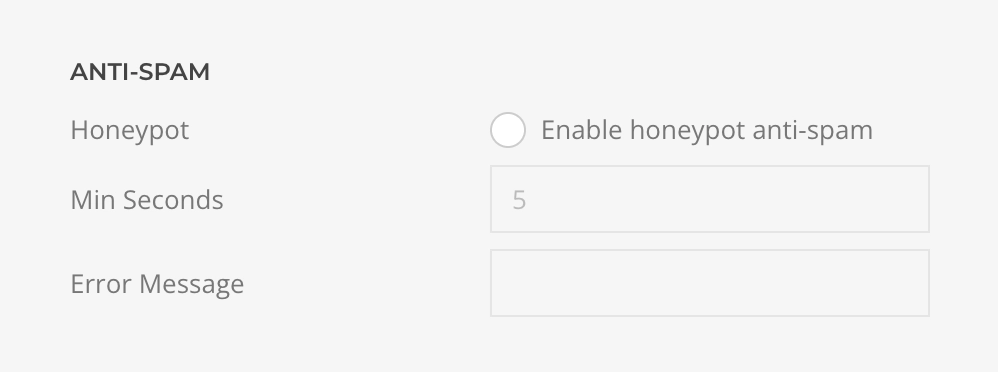 Form Settings AntiSpam