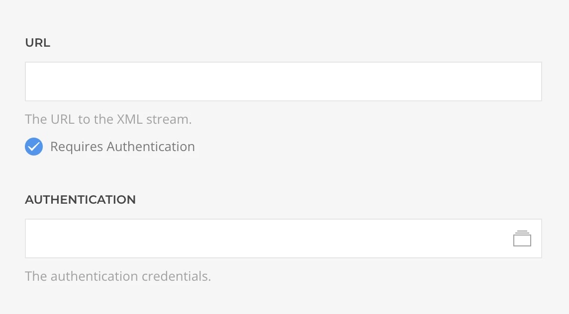 XML Source URL Settings